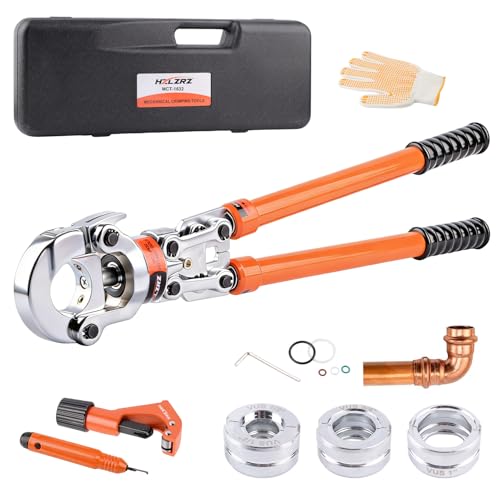 HZLZRZ Copper Pipe Crimping Tool Kit, 3 Die Set for 1/2" 3/4" 1" Pipes, Pro Press Style Crimper with Pipe Cutter, Handheld Pipe Crimper Tool for Plumbing (MCT-1632)