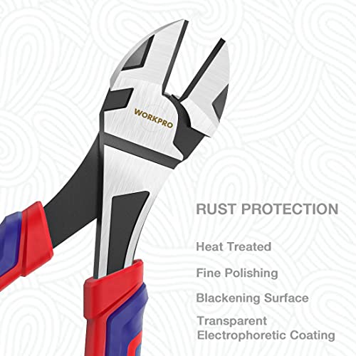 WORKPRO 7-Inch Diagonal Pliers in CRV Steel for Cutting Wires, Bi-material Handle Comfort Grip - size: 7-inch