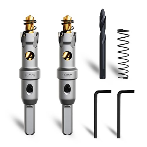 Metal Hole Saw 5/8''(16mm) 2Pcs Set Heavy Duty Tungsten Carbide Tipped Hole Cutters Set with a nitrided Step Drill and L-flench, for Steel Iron,Aluminum,Stainless stell,Plastic - size: 5/8''(16mm)-2PCS