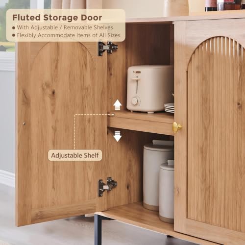 IFGET 61.75" W Modern Arched Sideboard Buffet Cabinet with Storage, Natural - color: Natural, size: 2 Pieces
