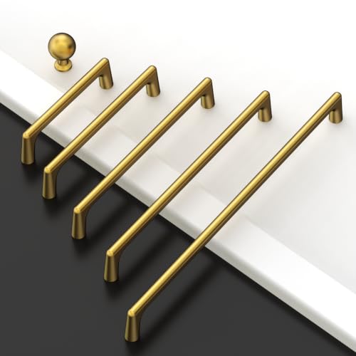 Asidrama 10 Pack 3 Inch(76mm) Vibrant Brushed Moderne Brass Cabinet Pulls Heavy-Duty Solid Kitchen Cabinet Handles Drawer Hardware for Bathrooms Cabinets 3307 - color: Vibrant Brushed Moderne Brass, size: 3" Hole Center, style: 10 Pack