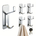 5Pcs Adhesive Wall Towel Hooks, No Drill Waterproof Bathroom Shower Hooks - color: Silver