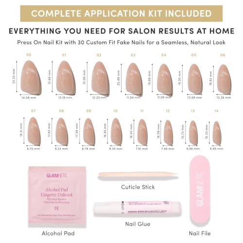 Glamnetic Press On Nails - Short Almond, Velvet Fake Nails 30 Pc Full Kit - color: 3Z - Not Your Cinder-Ella