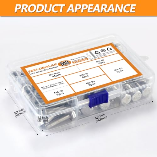 136 Pcs M8 Hex Bolts and Nuts Assortment Kit, M8-16/20/30/40/50mm Screws - size: M8 - 16/20/30/40/50mm