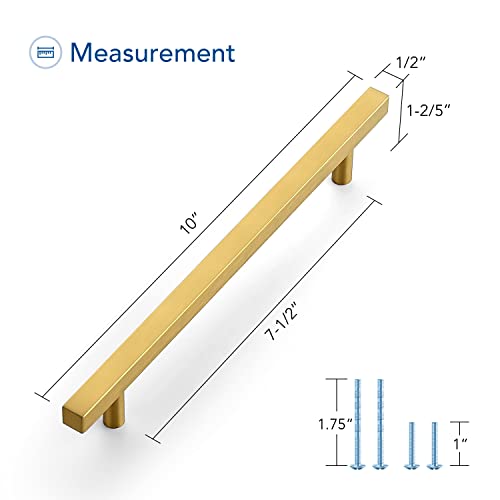 Ravinte Gold Cabinet Handles 7-1/2 Inch 10 Pack, Square Cabinet Pulls - size: 7-1/2 Inch Hole Centers