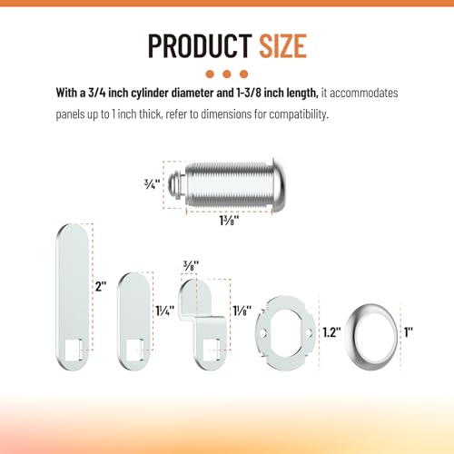 1 3/8" Cam Lock U 9950, for Drawers, Cabinets, File Boxes, 2 Sets - size: 1-3/8" Length