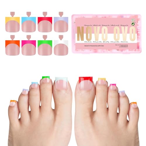 NOVO OVO French Tip Toe Nail Tips press on 8 MIXED COLOR, Sharp Square Toe Nail Tips BABY PINK Toenail Extension, Need Builder Gel Top Coat, no Glue, Full Cover Acrylic for DIY x 15 Sizes 240 pcs - color: Sharp Square Baby Pink 8 Mixed Colors