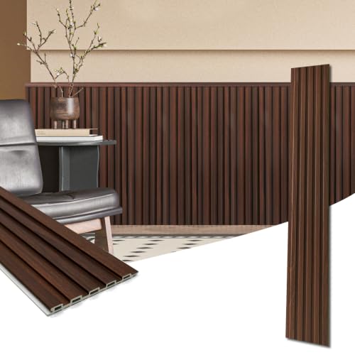 Art3d 48 x 6 in WPC Wood Slat Wall Panels, 3D Wall Accents, 16-Pack, Walnut | Real Wood Grain, Durable, Water Resistant, Wear-Resistant, No Emission, Eco-Friendly, Easy to Care, for Living Room, Bedroom - color: Walnut, size: 48" * 6"