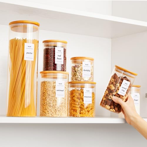 Vtopmart Glass Food Storage Jars, 7 Pack Kitchen Containers with Airtight Bamboo Wooden Lids for Pasta, Cookies, Nuts, Coffee Beans, Cereal, Canisters Set for Flour, Pantry Organization, BPA Free - size: 7 Pack (15 oz - 74 oz)