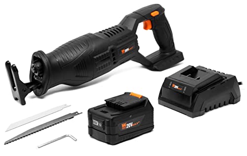 WEN Cordless Reciprocating Saw, Brushless with 20V Max 4.0 Ah Lithium-Ion Battery and Charger (20630) - size: Cordless