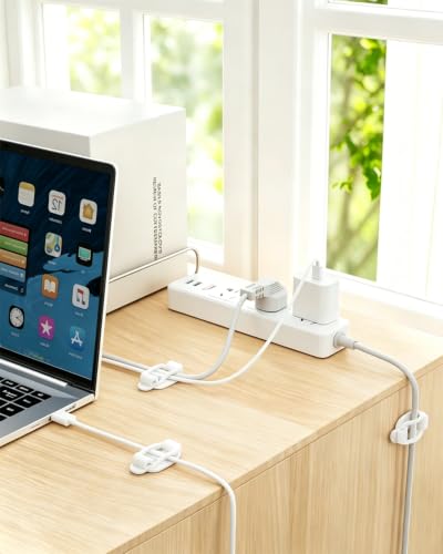 OneLeaf 10-Pack Adjustable Elastic Cable Clips, Cable Management, White - color: White
