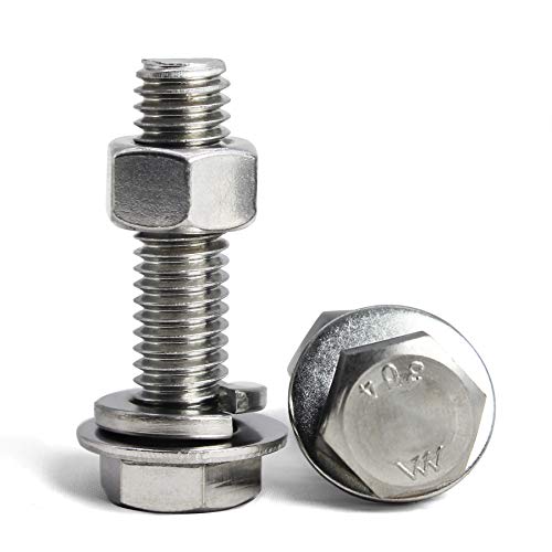 1/4-20 x 1 Bolts and Nuts Hex Head Bolts Screws, Nuts, Flat Lock Washers Hexagonal Head Bolt Stainless Bolts Machine Fully Thread Bright Assortment Kit 10Sets - size: [1/4-20 x 1" (10Sets)]