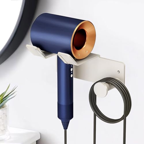Hair Dryer Holder, HairDryer Holder Wall Mounted, Self Adhesive Blow Dryer Holder, Stainless Steel Hair Dryer Holder, Hairdryer Holder for Bathroom White - color: White