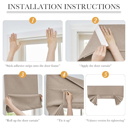 RYB HOME 100% Blackout Classroom Door Window Cover, Sidelight Curtains - color: Mocha, size: 12"W x 40"L (Pack of 1)