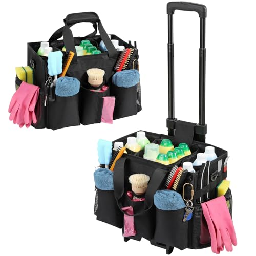 Housolution Rolling Cleaning Caddy Bag with Wheels, Black - color: Black, size: Medium