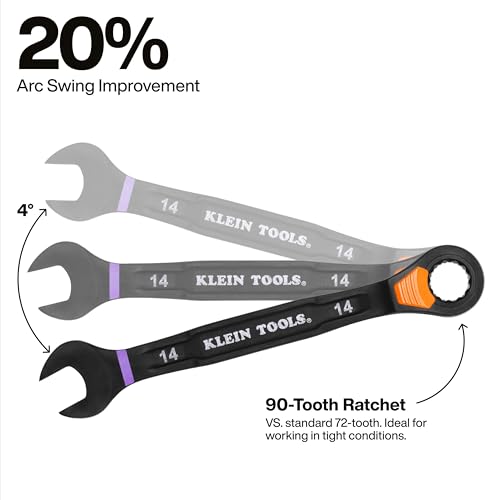 KLEIN TOOLS 69508M Metric Ratcheting Combination Wrench Set, 8-Piece, Slide-Lock 90-Tooth Ratchet, I-Beam Handle, Color-Coded Size Markings, Roll Pouch Storage - size: Slide Lock, Metric