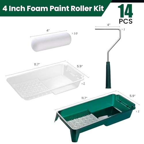 Foam Paint Roller Kit, 14 Pack, 4 Inch Small Paint Roller Covers