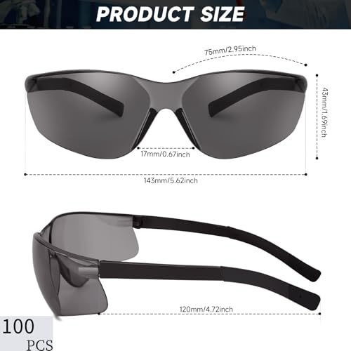 Salfboy Bulk Safety Glasses Tinted, Scratch-Resistant Eye Protection - color: 100 Grey
