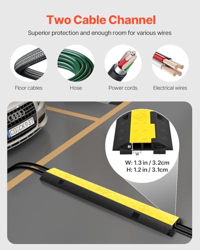 Happybuy 3 Pack of 2 Channel 11000lbs per Axle Capacity Protective Wire Cord Ramp Driveway Rubber Traffic Speed Bumps Cable Protector
