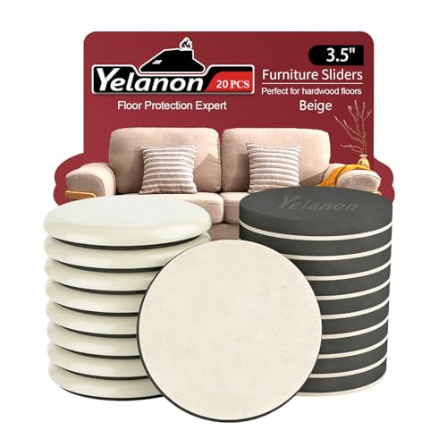 Yelanon Furniture Sliders 20 Pcs Felt & Carpet Mix for Carpet & Hardwood - size: 20pcs 3.5” Round Beige Half Felt