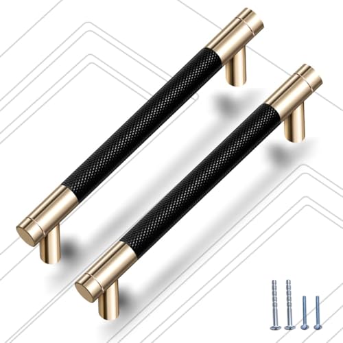 12 Pack 3 Inch 76 mm Knurled Cabinet Handles Cabinet Pulls Aluminum Handles Pulls Gold and Black Oxidation Finish with Diamond Pattern 4" Length (3" Hole Center) - color: Gold and Black, size: 3 Inch