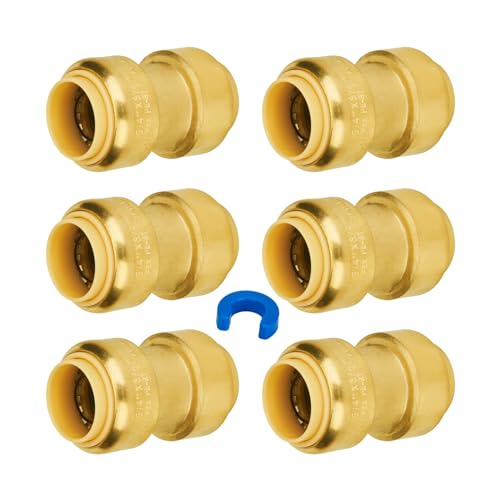 SUNGATOR 6-Pack Straight Coupling, 3/4 Inch Push PEX Fittings, Brass - color: Brass Coupling, 6 Pack, size: 3/4 Inch