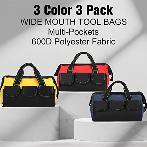 Sanwuta 3 Pack 13 Inch Tool Bags, Classic, Blue, Red, Yellow - color: Blue, Red, Yellow, size: 13 Inch, style: Classic