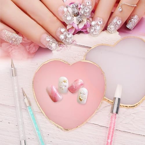 SUMAJU 2 Pack Heart Resin Nail Art Palette, Nail Art Painting - color: Pink, White