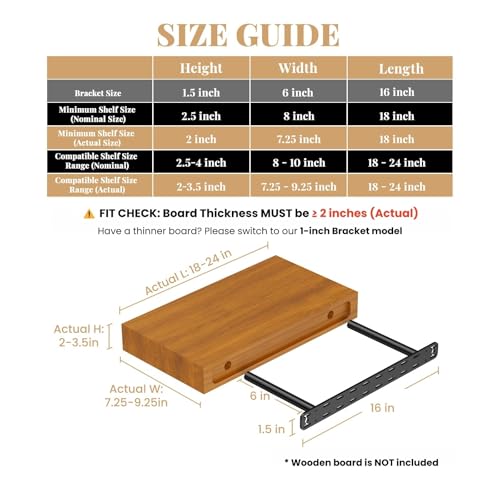 2pcs Floating Shelf Hardware Heavy Duty Hidden Shelf Brackets Support,Wall Mounting Invisible Floating Shelves Bracket with Jig (16" x 6" x 1.5" with Tools) - size: 16" x 6" x 1.5"