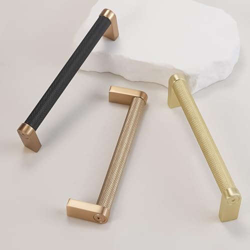 10 Pack 5Inch(128mm) Kitchen Cabinet Handles Black and Champagne Bronze Knurled Cabinet Pulls Black Drawer Pulls Kitchen Hardware - color: Black And Champagne Bronze, size: 5'' Hole Center(128mm)