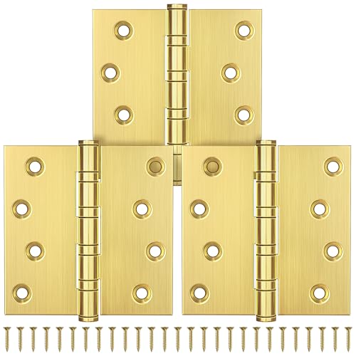 KOLET Ball Bearing Door Hinges, 4 x 4 Inches, Brushed Gold, 3 Pack - color: Gold, size: 3 Pack