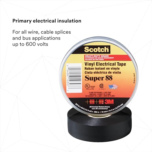 3M Scotch Super 88 Electrical Tape, 3/4 in x 44 ft, Black, 1 Roll - size: 3/4 in x 44 ft