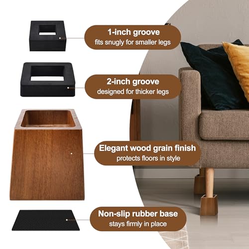 Wooden Bed Risers 5 Inch Heavy Duty, Support 2500 lbs, Brown - color: Retro Brown, size: 5"H(Inner 4"H)