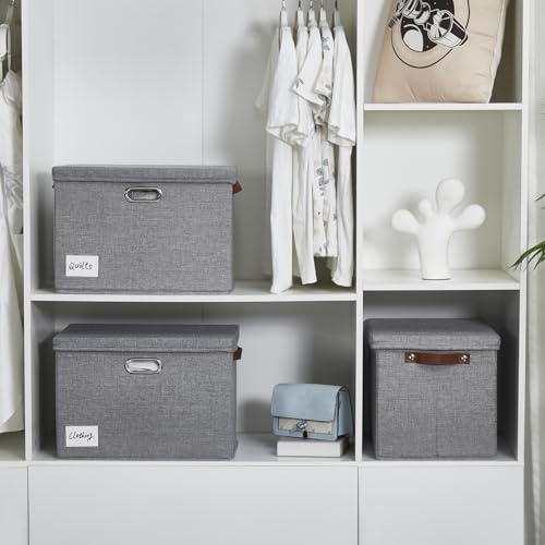 17" Large Fabric Storage Box with Lids, 3-Pack, Gray - color: Gray, size: Large-17"