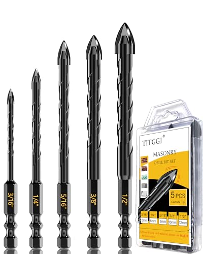 5Pcs Cross-Tip Masonry Drill Bit Set & Concrete Drill Bit Set, 3/16"-1/2" - size: 5 pcs 3/16"-1/2" Masonry Drill Bits