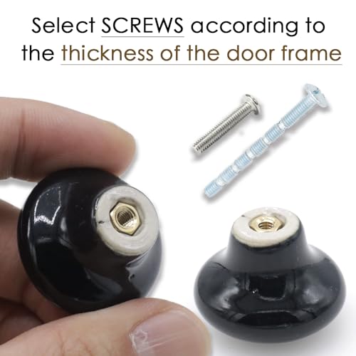 10-Pack Ceramic Cabinet Knobs Black 32mm Round Drawer Pull - color: Black