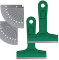 2pack 5.5 inches Industry Glass Scraper Scraping Hand Tool, T Shape Razor Blade Scraper with 20x Blades, Steel Scraping Knife for Window Stove Windshield Aquarium Tile Floor Wall Cleaning (Green) - color: Green