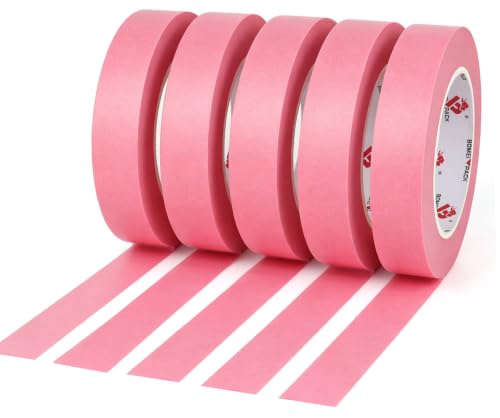 BOMEI PACK Pink Painters Tape 1 Inch Bulk - Paint Tape 5 Rolls x 1 Inch x 55 Yards - Pink Masking Tape for Walls Painting, DIY Crafting, and School Projects, Total 275 Yards - color: Pink