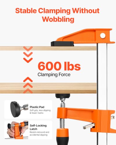 VEVOR Bar Clamps for Woodworking, 8-Pack, 24" Opening F Clamps, 600 lbs Load Limit, with Plastic Pad and Self-Locking Design, Premium Cast Iron and Carbon Steel, for Wood Working and Metal Working - size: 24"(8 Pack), style: Medium-Duty