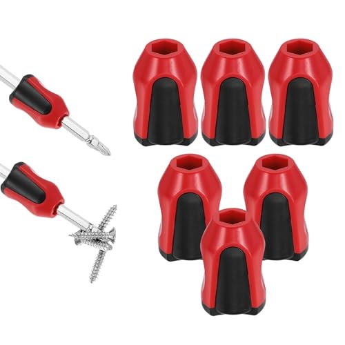HARFINGTON 6pcs Screwdriver Head Magnetic Ring 9/32" Screwdriver Bit Holder Ring Universal Bit Holder for Hex Shank Drills Power Tools DIY Repair, Red Black - color: Red Black