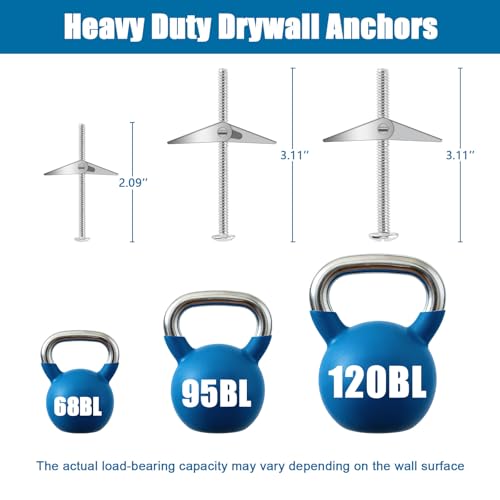 LEYU 34Pcs Butterfly Toggle Bolts Kit, Includes 1/4"-4pcs, 3/16"-8pcs, 1/8"-22pcs ，Zinc Plated Hollow Wall Anchors ，Drywall Toggle Bolts for Drywall, Plaster, Ceiling, and Hollow Wall Mounting