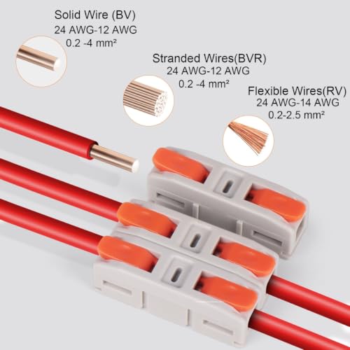 120PCS AVARBUVO Lever Wire Connectors, Mini Quick Connector Push-in, 1 in 1 Out Electrical Wire Inline Terminal for Splicing 24-12 AWG - size: 120PCS