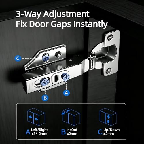 10 Pcs Full Overlay Frameless Soft Close Cabinet Hinges,105° 3-Way