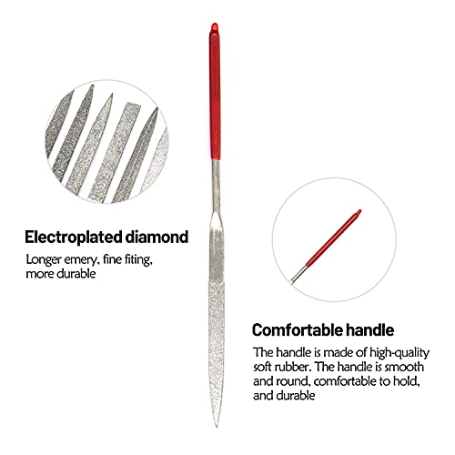 AUEAR, Set of 10 Pack Mini Diamond Needle File Barrette Crossing Knife Equaling Warding Square Three Round Tapered Half for Jewelers Glass Metal Wood