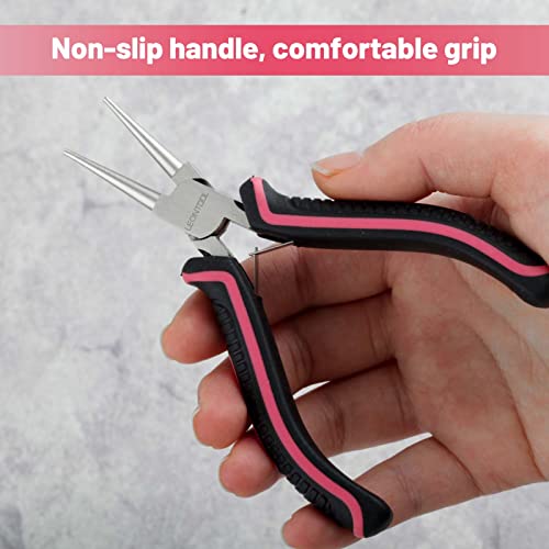 5-Inch Round Nose Pliers for Jewelry Making Wire Looping Plier Smooth Jaws Wire Bending Pliers Jewelry Making Tool Precision DIY Hand Tool for Wire Looping Wrapping, Pink Tool for Women - style: Round Nose Pliers