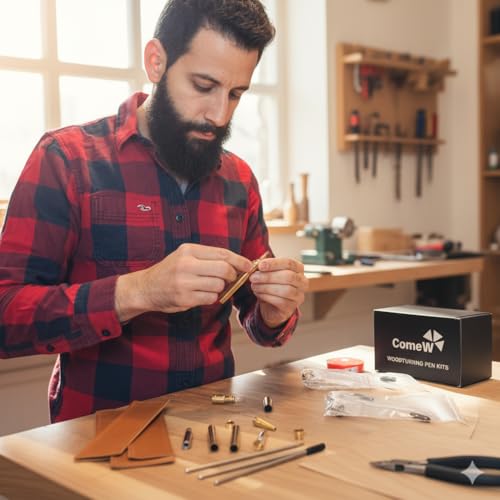 Pen Kits for Woodturning 10 Pack Premium Gold Plus Bonus 10 Pen Covers Pen Making Tools with Black Ink Pen Making Kit Slimline Pen Turning Supplies Twist Pen Kit Lathe Turning Supplies for DIY Coppe