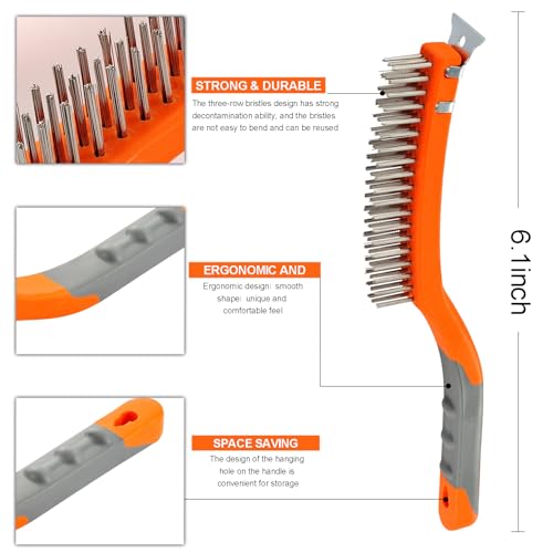 MAXMAN Wire Brush Set 2Pcs, 14" Stainless/Carbon Steel, Rust &Paint Remover