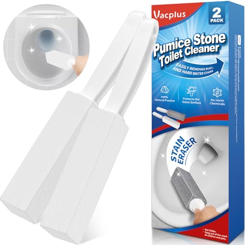 Vacplus Toilet Brush, 2 Pack, 100% Pumice Stone, Long Handle | Toilet Bowl Cleaner, Pool, Bathroom Sink, Removes Limescale Rust - color: White(3x Efficiency), size: 2 Count (Pack of 1)