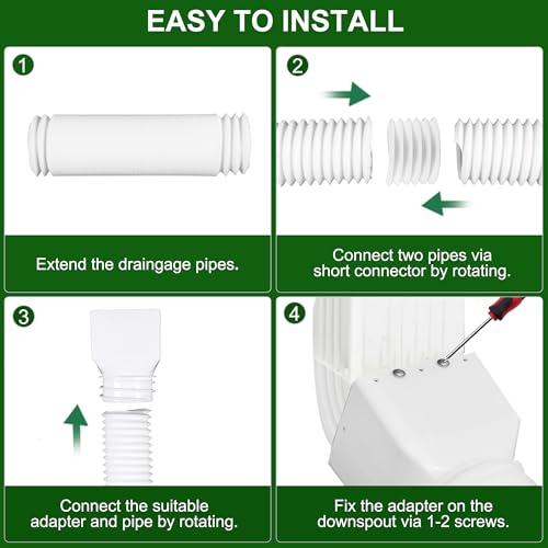 2 Pack Rain Gutter Downspout Extensions, Upgraded Flexible Drain Down Spout Extender for Rain Water Drainage, Each Extendable from 20" to 66", Combine to 10 ft with Connector(White) - color: 2 Pack White