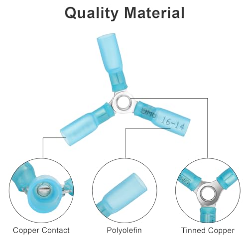 20PCS 3 Way Wire Connectors – 16-14 AWG Y Butt Heat Shrink Connectors, Waterproof Crimp Terminals, Tinned Copper Electrical Connectors for Automotive, Marine, LED, Trailer, DIY Wiring - size: 16-14 AWG-Blue, style: 3-Way